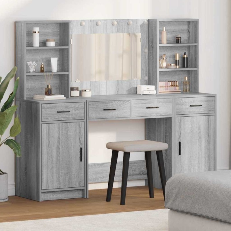 Ensemble de table de maquillage avec LED 3 pcs Gris Sonoma 621127621127