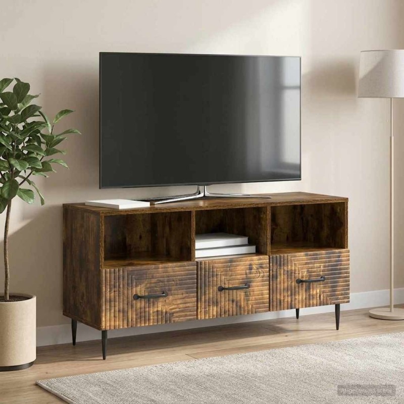 Meuble TV Chêne fumé 102 x 34,5 x 50 cm Bois d'ingénierie 621133621133