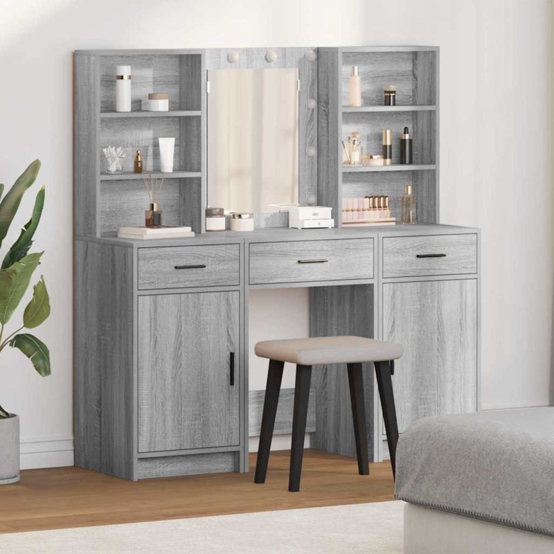 Ensemble de table de maquillage avec LED 3 pcs Gris Sonoma 621139621139