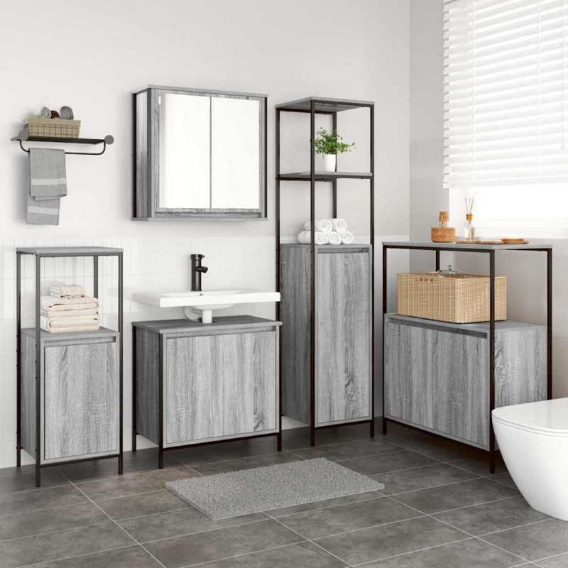 Ensemble de mobilier de salle de bain 5 pcs Gris Sonoma et noir 621146621146