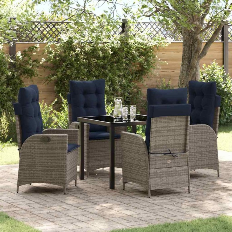 Ensemble de salle à manger pour jardin 5 pcs Gris et Noir Rotin 621147621147