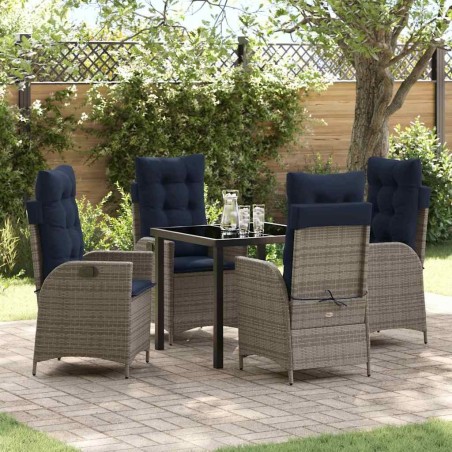 Ensemble de salle à manger pour jardin 5 pcs Gris et Noir Rotin 621147621147