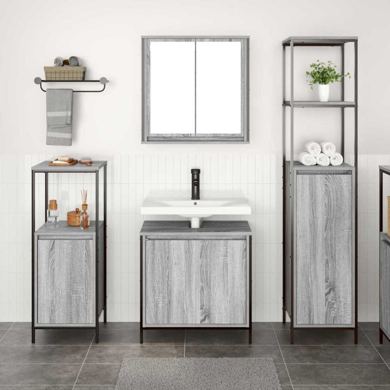 Ensemble de mobilier de salle de bain 3 pcs Gris Sonoma et noir 621165621165