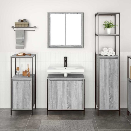 Ensemble de mobilier de salle de bain 3 pcs Gris Sonoma et noir 621165621165