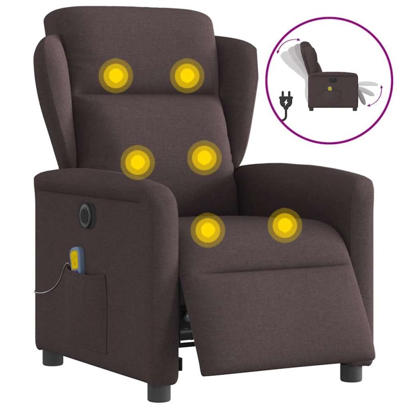 Fauteuil de massage inclinable électrique Marron foncé Tissu 621197621197