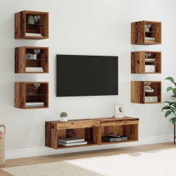 Meuble TV avec des lumières à LED 8 pcs Bois Ancien Verre 621199621199
