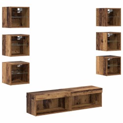 Meuble TV avec des lumières à LED 8 pcs Bois Ancien Verre 621199621199