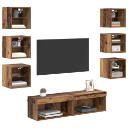 Meuble TV avec des lumières à LED 8 pcs Bois Ancien Verre 621199621199