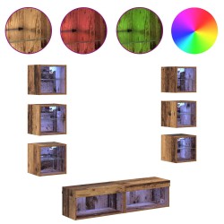 Meuble TV avec des lumières à LED 8 pcs Bois Ancien Verre 621199621199