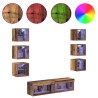 Meuble TV avec des lumières à LED 8 pcs Bois Ancien Verre 621199621199
