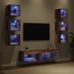 Meuble TV avec des lumières à LED 8 pcs Bois Ancien Verre 621199621199