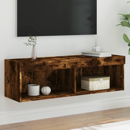 Meuble TV avec lumières LED chêne fumé 100x30x30 cm 621211621211