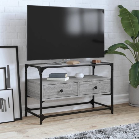 Meuble TV avec dessus en verre sonoma gris bois d'ingénierie 621223621223