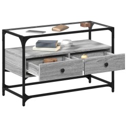 Meuble TV avec dessus en verre sonoma gris bois d'ingénierie 621223621223
