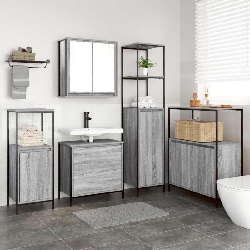 Ensemble de mobilier de salle de bain avec étagère 5 pcs Gris 621345621345