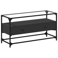 Meuble TV et dessus en verre noir 80x35x51 cm bois d'ingénierie 621346621346