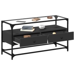 Meuble TV et dessus en verre noir 80x35x51 cm bois d'ingénierie 621346621346