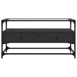 Meuble TV et dessus en verre noir 80x35x51 cm bois d'ingénierie 621346621346