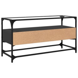 Meuble TV et dessus en verre noir 80x35x51 cm bois d'ingénierie 621346621346