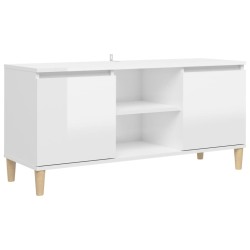 Meuble TV avec pieds en bois Blanc brillant 103,5x35x50 cm 621357621357