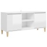 Meuble TV avec pieds en bois Blanc brillant 103,5x35x50 cm 621357621357