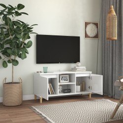 Meuble TV avec pieds en bois Blanc brillant 103,5x35x50 cm 621357621357