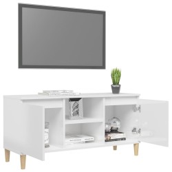 Meuble TV avec pieds en bois Blanc brillant 103,5x35x50 cm 621357621357