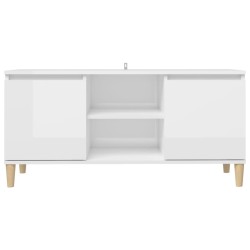 Meuble TV avec pieds en bois Blanc brillant 103,5x35x50 cm 621357621357