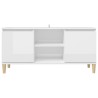 Meuble TV avec pieds en bois Blanc brillant 103,5x35x50 cm 621357621357
