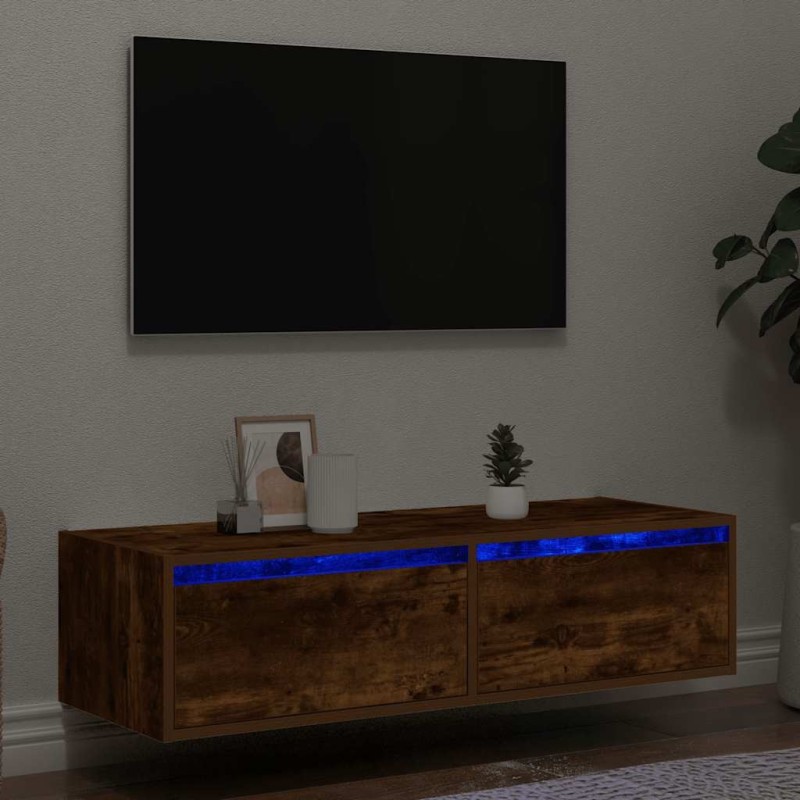 Meuble TV avec lumières LED chêne fumé 100X35,5x25 cm 621391621391