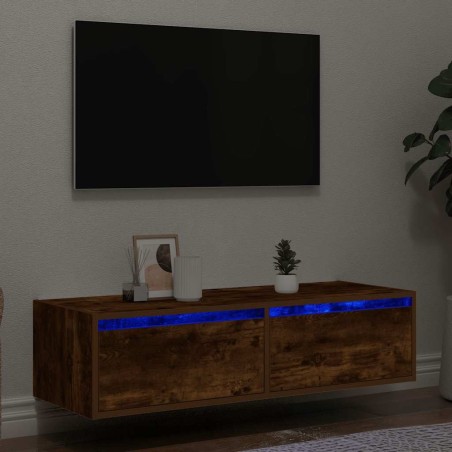 Meuble TV avec lumières LED chêne fumé 100X35,5x25 cm 621391621391