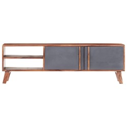Meuble TV gris 140x30x45 cm bois solide 621392621392