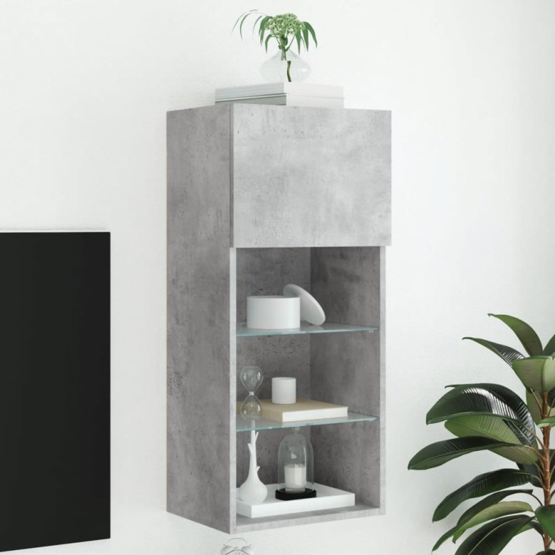 Meuble TV avec lumières LED gris béton 40,5x30x90 cm 621404621404