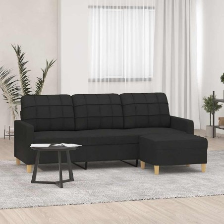 Canapé à 3 places avec repose-pieds Noir 180 cm Tissu 621440621440