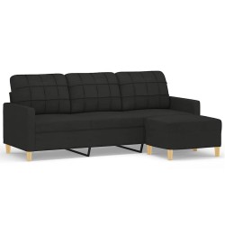 Canapé à 3 places avec repose-pieds Noir 180 cm Tissu 621440621440