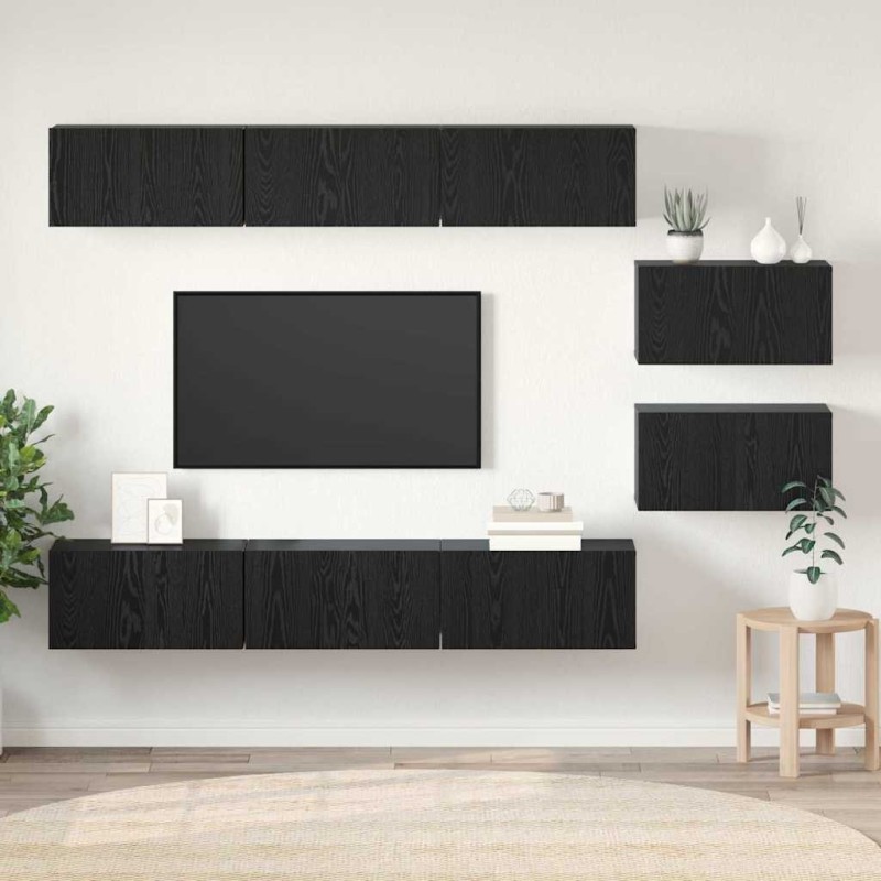Ensemble meuble TV Montage mural Chêne noir Bois d'ingénierie 621469621469