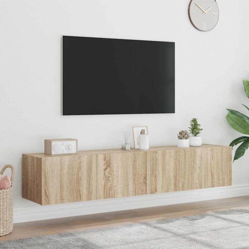 Meubles TV muraux lumières LED 2 pcs chêne sonoma 80x35x31 cm 621480621480