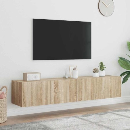 Meubles TV muraux lumières LED 2 pcs chêne sonoma 80x35x31 cm 621480621480