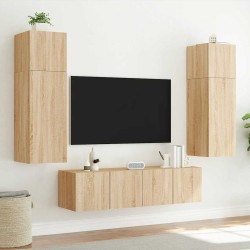 Meubles TV muraux lumières LED 2 pcs chêne sonoma 80x35x31 cm 621480621480