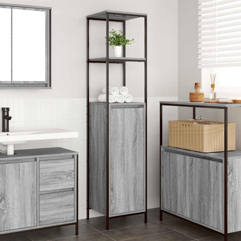 Meuble de salle de bain avec étagères sonoma gris 36x35x165 cm 621483621483