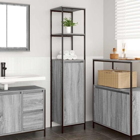 Meuble de salle de bain avec étagères sonoma gris 36x35x165 cm 621483621483