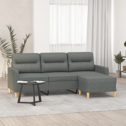 Canapé à 3 places avec repose-pieds Gris foncé 180 cm Tissu 621508621508