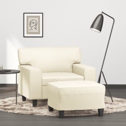 Fauteuil avec repose-pied Crème 60 cm Similicuir 621537621537