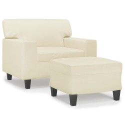 Fauteuil avec repose-pied Crème 60 cm Similicuir 621537621537