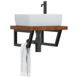 Étagère de vasque murale acier et bois de chêne massif 621557621557