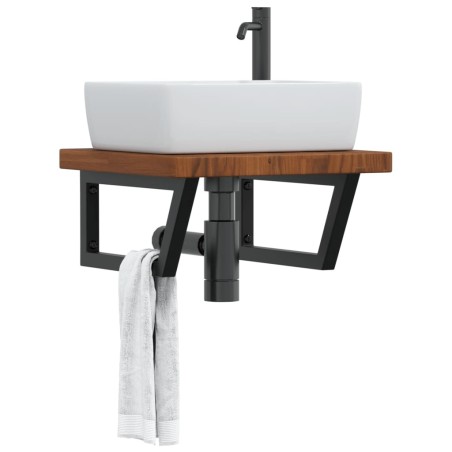 Étagère de vasque murale acier et bois de chêne massif 621557621557