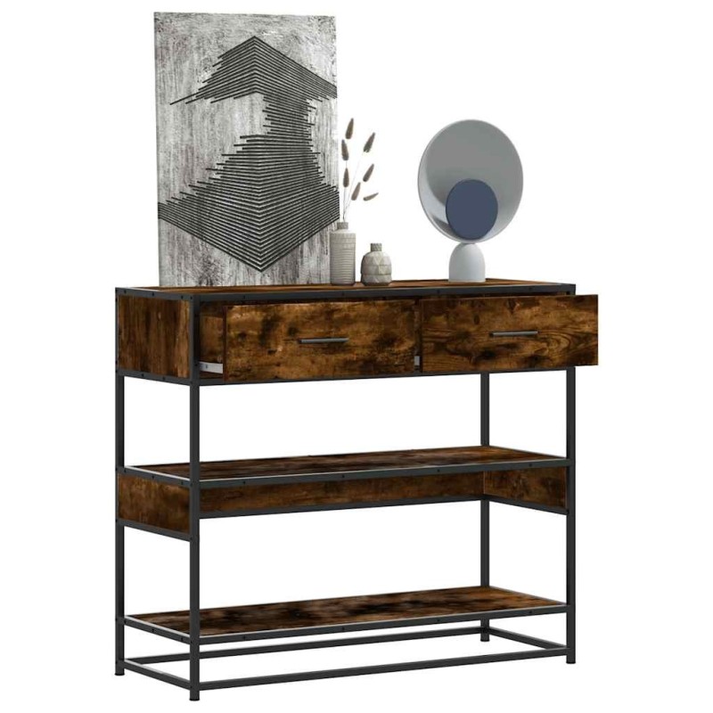 Table console chêne fumé 90x35x80 cm bois d'ingénierie 621568621568