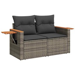Salon de jardin avec coussins 6 pcs gris résine tressée acacia 621584621584