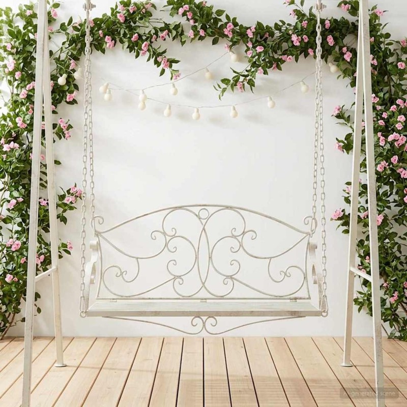 Banc Balançoire Acier 110 x 52,5 x 47 cm Blanc antique 621635621635