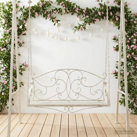 Banc Balançoire Acier 110 x 52,5 x 47 cm Blanc antique 621635621635
